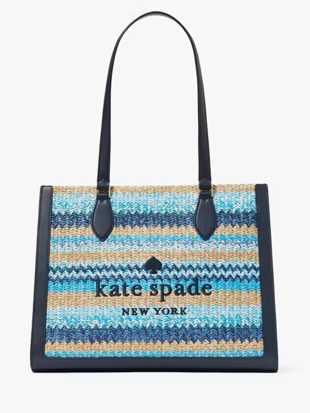 kate spade Blue and Gold Stripe Ellie Straw Tote